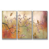 Pink Blossoms and Butterflies Triptych Wall Art