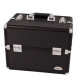 Striped 3 Tier Aluminum Makeup Case with Brush Holder & Trays