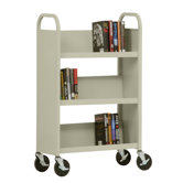 27" W Single Sided Sloped-Shelf Mobile Book Truck in Putty