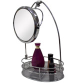 Cosmetic Basket Organizer with Mirror in Satin Nickel