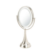 Oval Vanity Mirror with LED Surround Light in Satin Nickel