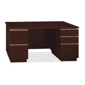 Milano 2 Double Ped Desk with Glass Doors Bookcase Hutch