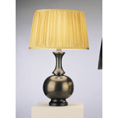 Harriet Table Lamp in Deep Patina Bronze with Mushroom Pleated Gold Silk Fabric Shade