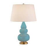 Small Triple Gourd Accent Lamp in Egg Blue with Brass Base