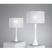 Kate Large Table Lamp in White Glass with White Pleated Organza Shade