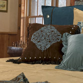 Bella Vista Pillow Brown Faux Suede in Rustic Blue