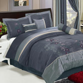 Shades of Blue Floral Embroidered Comforter Set