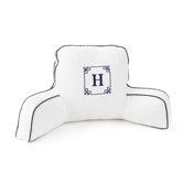 Monogram Pillow with Navy Trim in White
