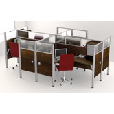 Pro-Biz Four L-Desk Workstation With 4 Melamine Privacy Panels & 4 Acrylic Glass Privacy Panels