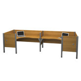Pro-Biz Double Side-by-Side L-Desk Workstation With 4 Melamine Privacy Panels & 4 Acrylic Glass Privacy Panels