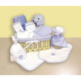 Twelve Piece Deluxe Gingham Seersucker Gift Basket in Blue
