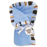 Max Velour Baby Blanket in Blue with Striped Trim