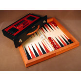 Wood Flat Backgammon Game in Red / Black