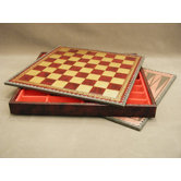 14" Pressed Leather Chest Chess Board in Black / Burgundy