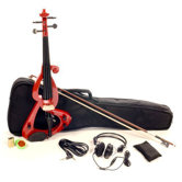 Silent Electric Violin with Bow, Headphones, Gig Bag in Red