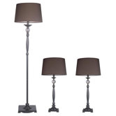 Portable One Floor Lamp and Two Table Lamp in Metal / Fabric