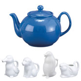 32 Oz. English Style Teapot in Blue with Animal Creamer
