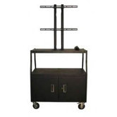 27 - 50" Flat Panel Cart with Cabinet, Adjustable 44" and 4 Outlets