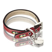 Edelweiss Handmade Leather Dog with Swiss Edelweiss inserts in Swiss Red with White Flowers