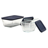 Storage Plus 6 Piece Rectangular Storage Dish Set with Blue Plastic Cover