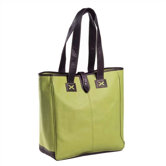 Colored Vachetta Oversized Tote in Green/Caf&eacute;