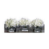 Floral Artificial Potted Premium Mini Hydrangea in White (Set of 3)