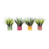 Floral Artificial Potted Mini Grass in Light Green (Set of 4)