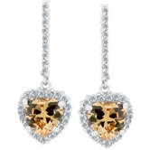Silver-Tone Champagne Heart Pave Cubiz Zirconia Drop Earrings