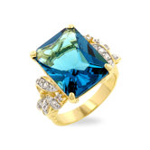 Two-Tone Emerald Cut Blue Cubic Zirconia Cocktail Ring