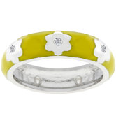 White Gold-Plated Yellow Cubic Zirconia Flower Ring