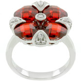 Silver-Tone "Garnet Artisan" Red Cubic Zirconia Flower Ring