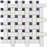 Basket Weave 9-3/4" x 9-3/4" Porcelain Mosaic in White and Blue