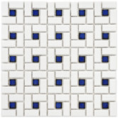 Retro 12-1/2" x 12-1/2" Porcelain Spiral Mosaic in White and Blue