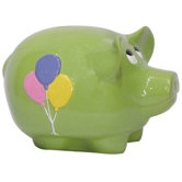 Girly Chic Double Sided Party Piggy Bank with Balloons