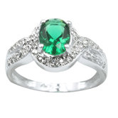Sterling Essentials Sterling Silver Cubic Zirconia Cocktail Ring in Green/White