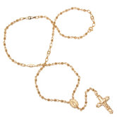 Gold Plated Bronze Cut-Out Bead Rosary Necklace
