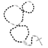 Plated Silver Beaded Rosary Necklace