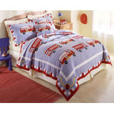 Cotton Fire Truck Quilt with Pillow Sham, Bed Skirt, and Pillow