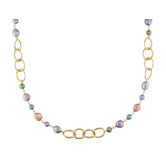 Miadora Brass Multicolored Pearl Brushed Link Necklace