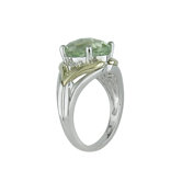Sterling Silver and Yellow Gold Diamonds and Green Amethyst Fashion Ring