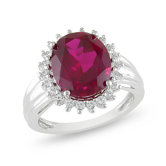 Sterling Silver Oval Cut Ruby Halo Ring