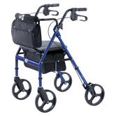 Elite Rolling Walker with Seat Backrest and Saddle Bag in Blue