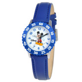 Kid's Mickey Mouse Time Teacher Watch in Blue Leather with Blue Bezel
