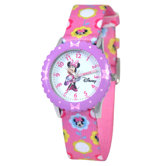 Kid's Minnie Mouse Time Teacher Printed Watch in Pink with Purple Bezel