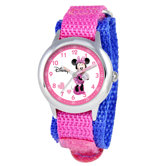 Kid's Minnie Mouse Time Teacher Velcro Watch in Pink Nylon