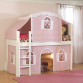 Cottage Twin Low Loft Tent Bed with Top Tent and Built In Ladder