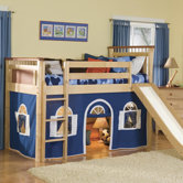 Bennington Twin Low Loft Bed with Bottom Curtain and Built-In Ladder