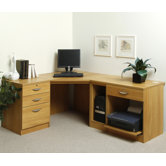 Home Office Corner Desk / Workstation with Pedestal and Printer / CPU Storage