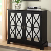 Console Cabinet with Mirrored Glass Doors in Black