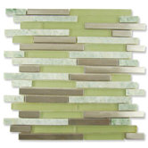 Impact 12" x 11-3/4" Glass, Tile, and Metal Staggered Mosaic in Green Tea Metal